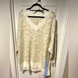 NWT Nine West cream and gold leopard print v neck sweater 3X
